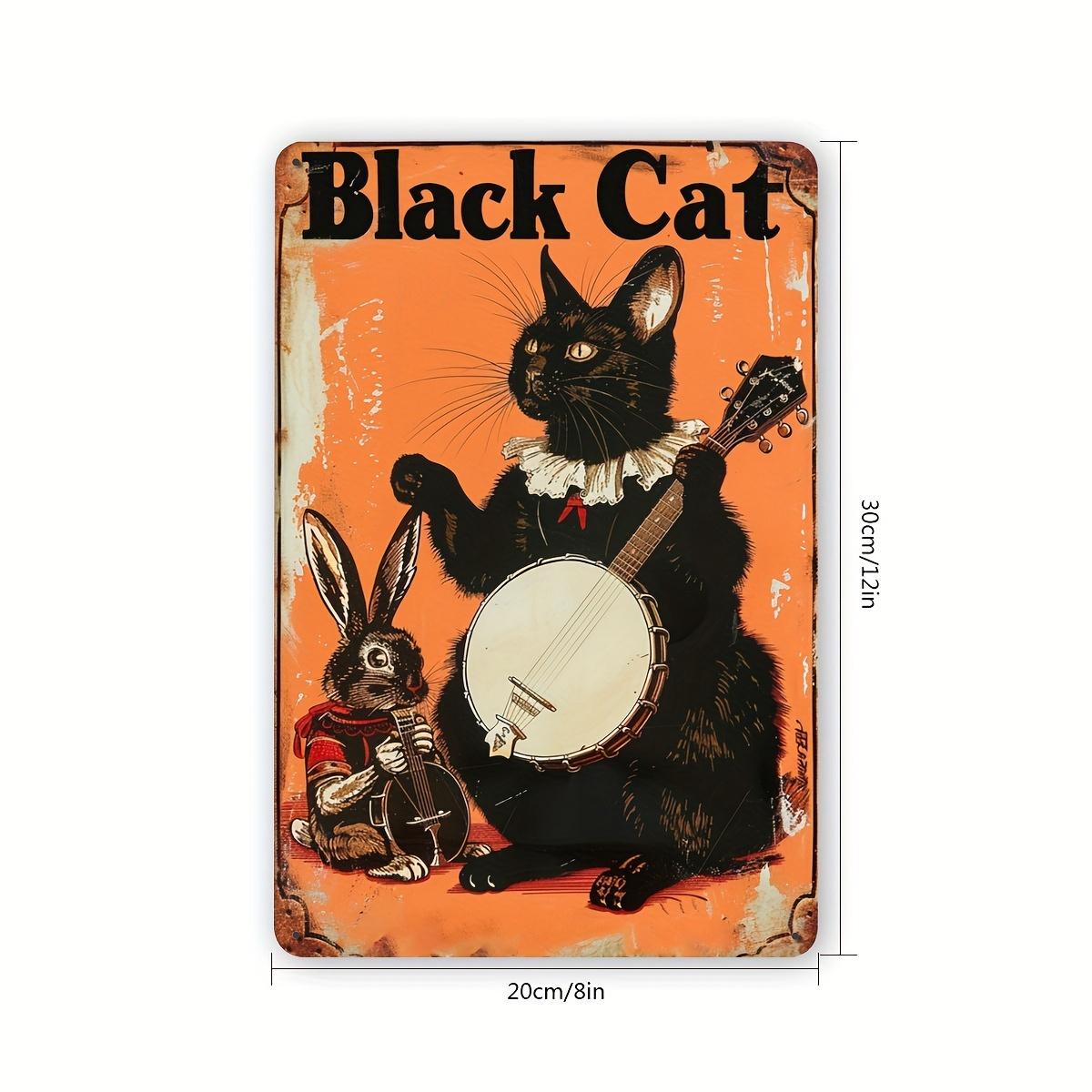 

Vintage Black Cat and Rabbit Banjo Music Metal Sign x D Flat Retro Tin Sign Whimsical Farmhouse Wall Art Decor for Home 20x30cm（7.8x11.8inch）