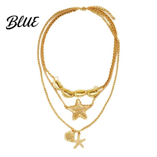 Three Layer Necklace Seashell Starfish Pendant Coastal Style Layered Marine