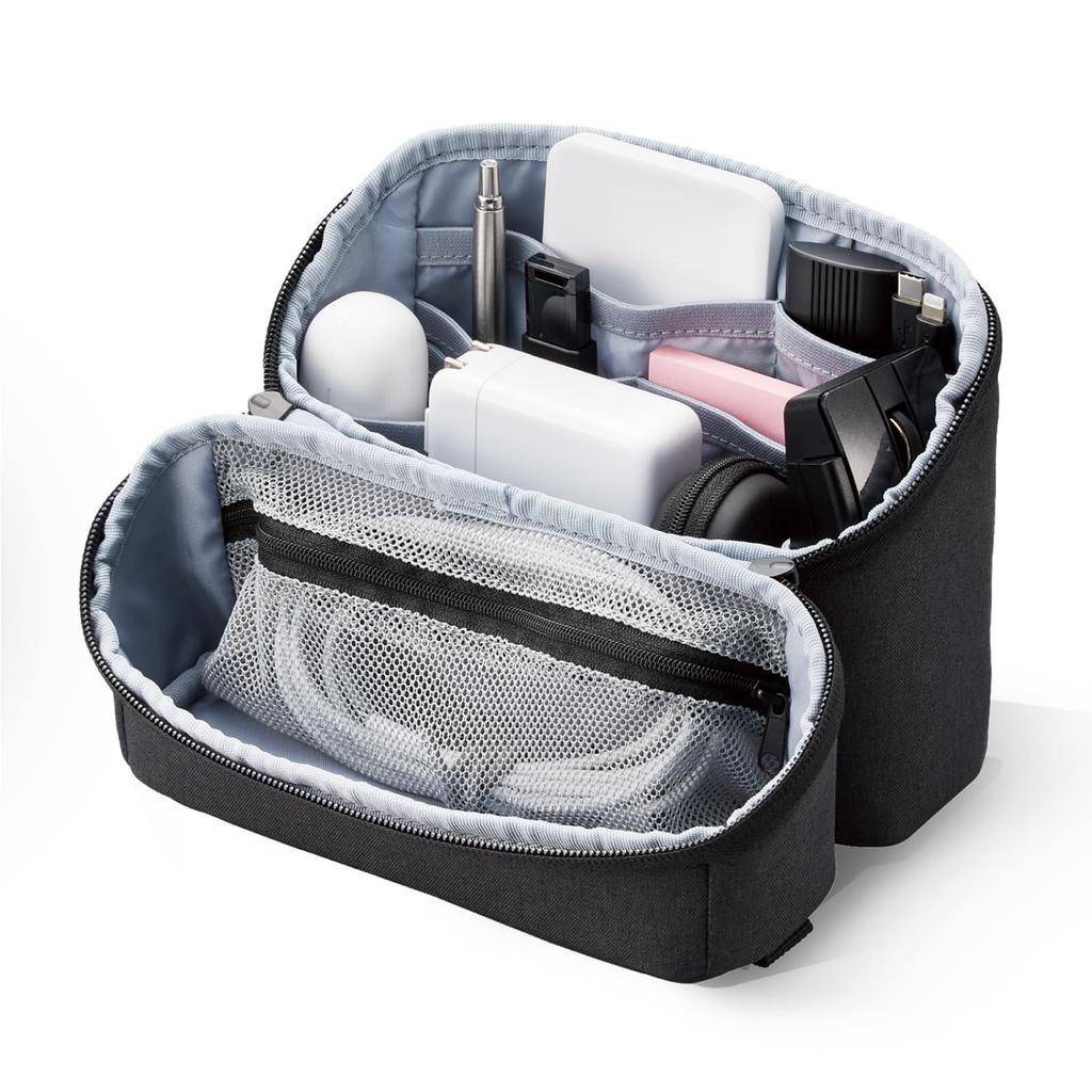 Elecom Organize Recycled Large Capacity with Black Internal 195mm X 55mm X 170mm Pouch, Material, Storage, Handle, Water-Repellent, BMA-GP18NBK.