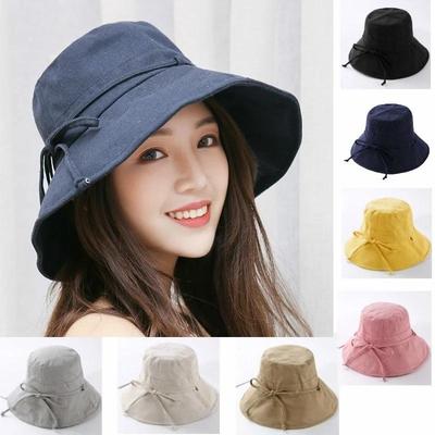 Ladies Summer Japanese Cotton and Linen Fisherman's Hat Folding Outdoor Sun Visor with Large Brim