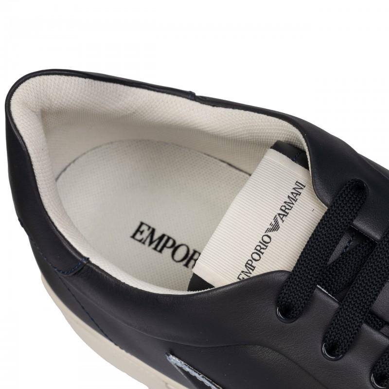 Emporio Armani Men's Leather Sneakers Shoes Navy - Size: 44.5