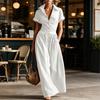 Women Casual Button Down Shirt Dress, Short Sleeve Long Western Cowgirl Dress, Summer Flowy A-Line Maxi Dress with Pockets