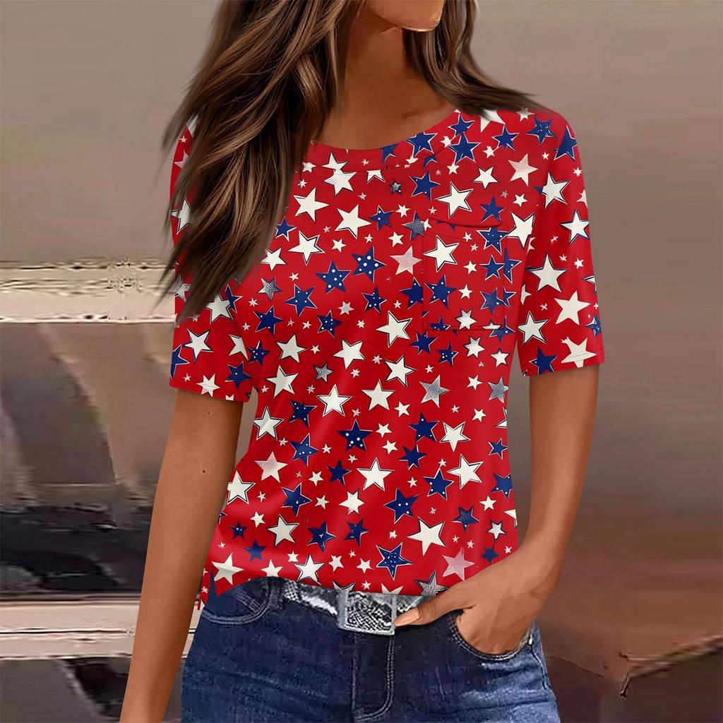 T Shirts For Women Round Neck Dressy Casual Blouses Printing Short Sleeve Summer Tops Loose Fit
