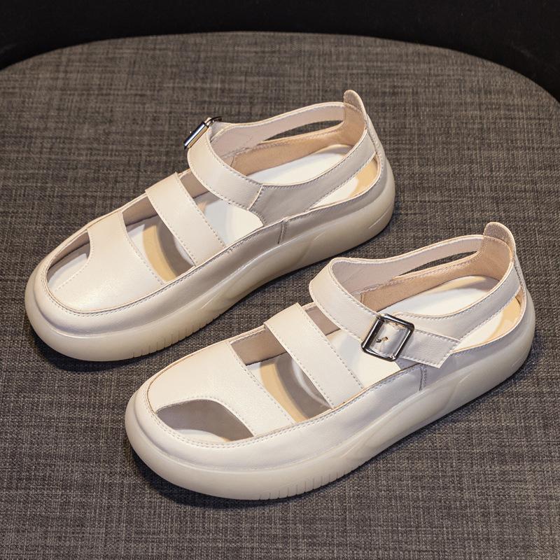 Fashion GKTINOO Genuine Leather Sandals 2025 Summer Women Sneakers Closed Toe Comfortable Hollow Soft Sole Flat Shoes Plus Size
