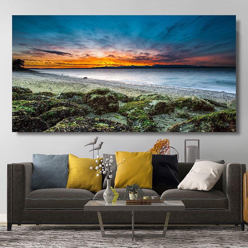 Natural Modern Seascape Wall Pictures Landscape Beach Sea Ocean Canvas Painting Wall Art Posters for Living Room Decor Cuadros