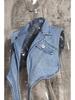 2024 Women's Two-Piece Fashion Set: Irregular Denim Vest with Puff Sleeve Shirt