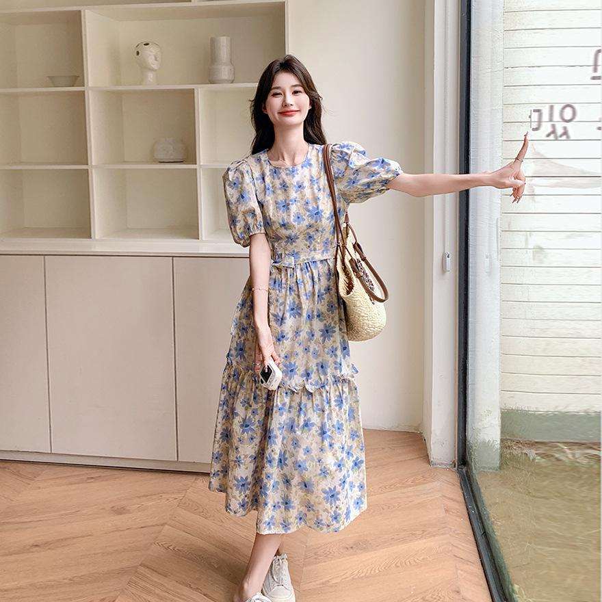 

Платье с рукавами-пузырями, женское летнее новое свободное маленькое длинное А-силуэта с фестончатой отделкой XL