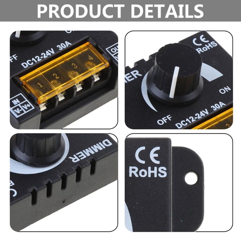 DC 12V 24V 30A LED Lichtleisten Dimmer PWM Dimmregler für Dimmknopf Einstellung Ein/Aus Schalter mit Aluminiumgehäuse
