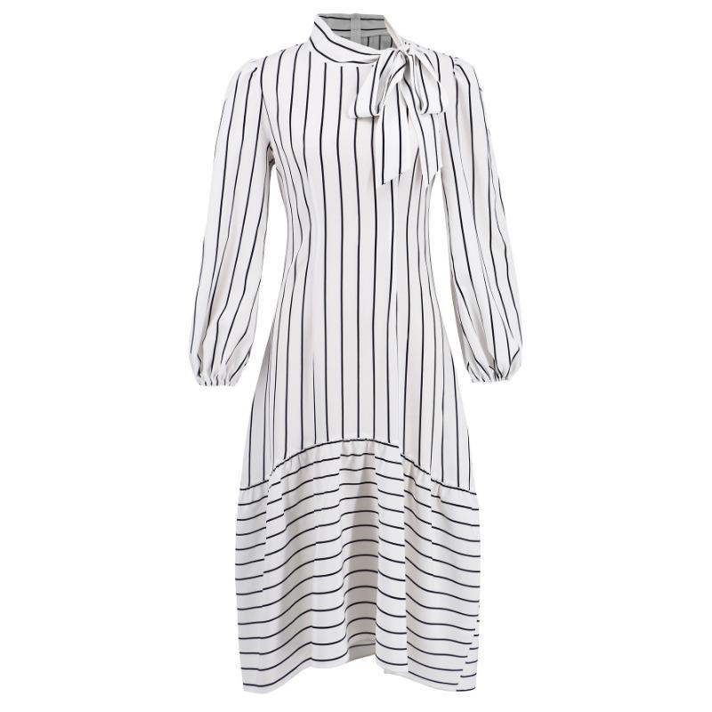 Women's Fashion Professional Dress Senior Sense Stand Collar Pinstripe Dress