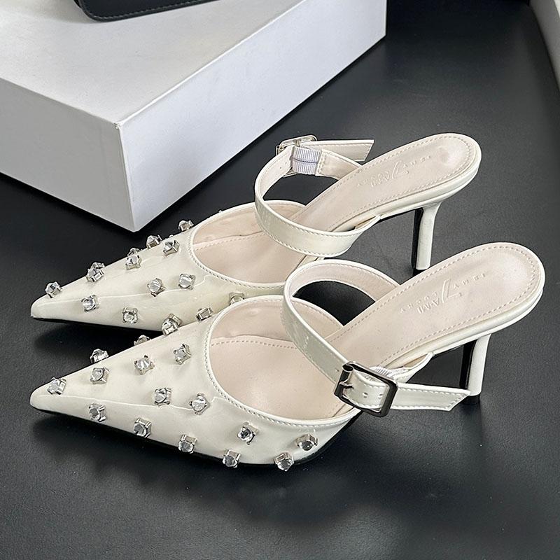 Fashion New Women Pumps Mules Footwear High Heels Shoes Female Luxury Rhinestones Fashion Pointed Toe Ladies Thin Heels Crystal Shoes