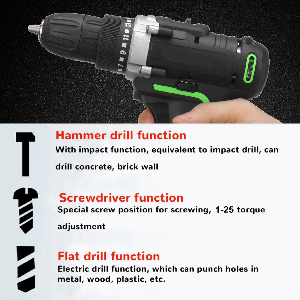 AC 100-240V 48V Brushless Cordless Electric Drill Double Speed 15+1 Torque LED Lighting 5000mAh 2 battery Rechargeable