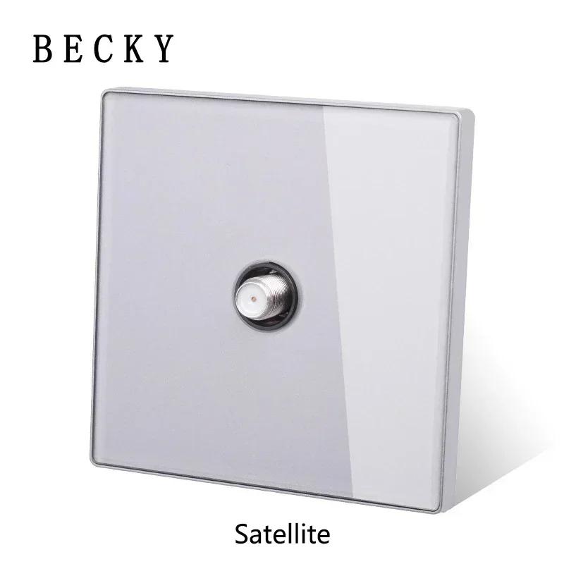 Gray Glass Wall Square Switch Panel EU UK Standard 16a Socket Large Panel Wall Light Switch Usb TypeC Socket Net TV Tel Socket