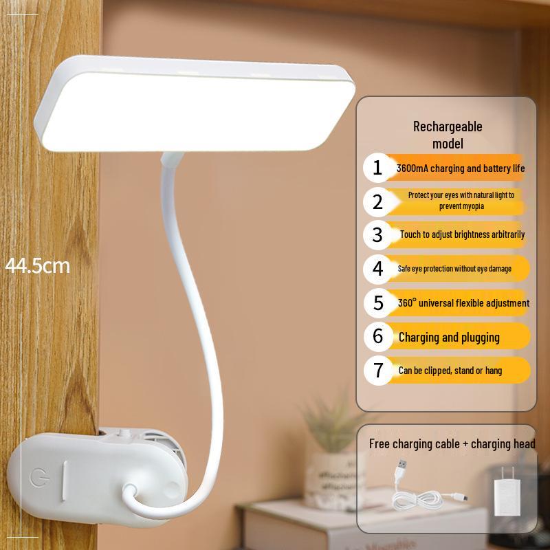 Rechargeable LED Desk Lamp with Eye Protection for Students and Kids, Clip-On Reading Light