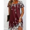 Women's Fashion Flower Pattern Print Summer Spring Short Sleeve O-Neck Casual Dresses