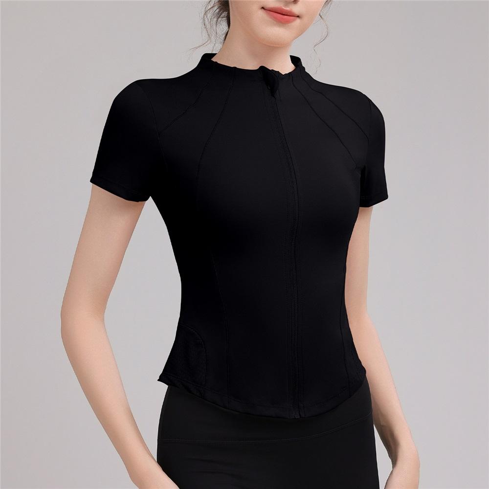 

New Cycling Sports Top Summer Quick Drying Zipper Short Sleeved Outdoor Running Fashionable Breathable Casual Sports Top L чорний