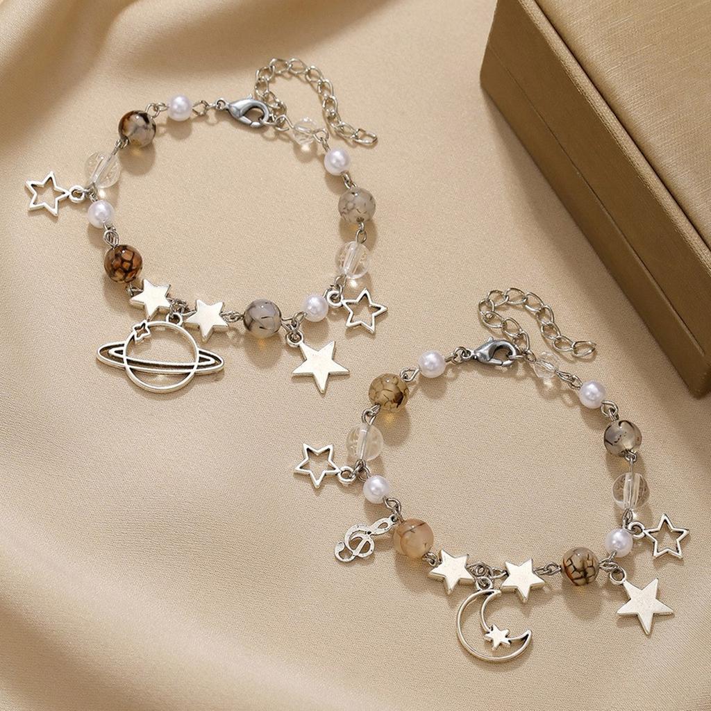 Adjustable Chain Bracelet Hollow Star Charm Bracelet Fashion Beaded Bracelet Alloy Texture Suitable for Various Occasion