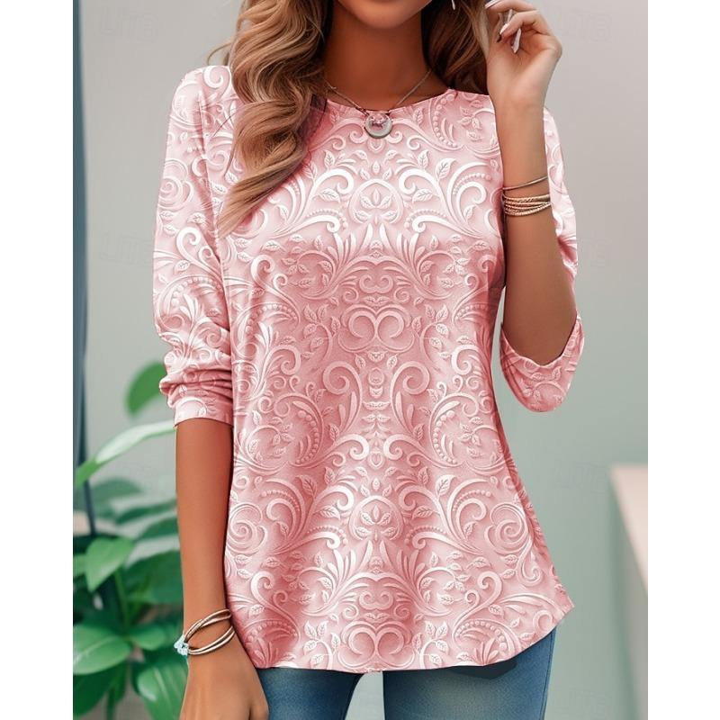 Women's T shirt Long Sleeve Crew Neck Long Sleeve Tunic 3D Print Floral Elegant Vintage Regular Tops