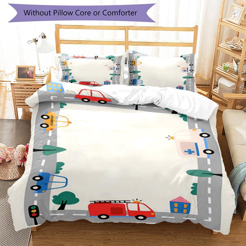 3pcs Cute Cars Bedding Set Duvet Cover Closure Includes 1 Duvet Cover & 2 Pillowcases, Soft and Comfortable for All Seasons.