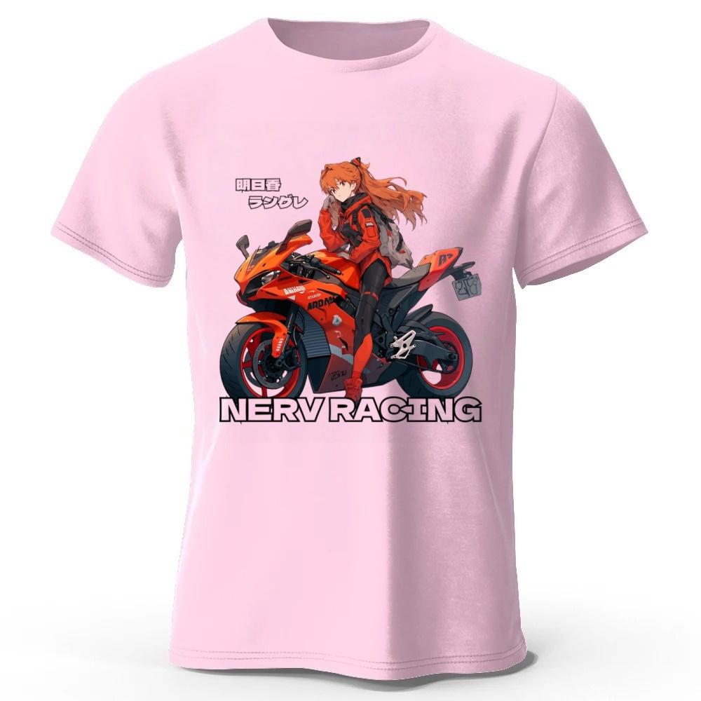 

EVA Asuka NERV RACING Motorcycle Girl Pure Cotton Short-Sleeve Unisex Street Casual Loose Plus Size Comfortable T-Shirt Top M розовый