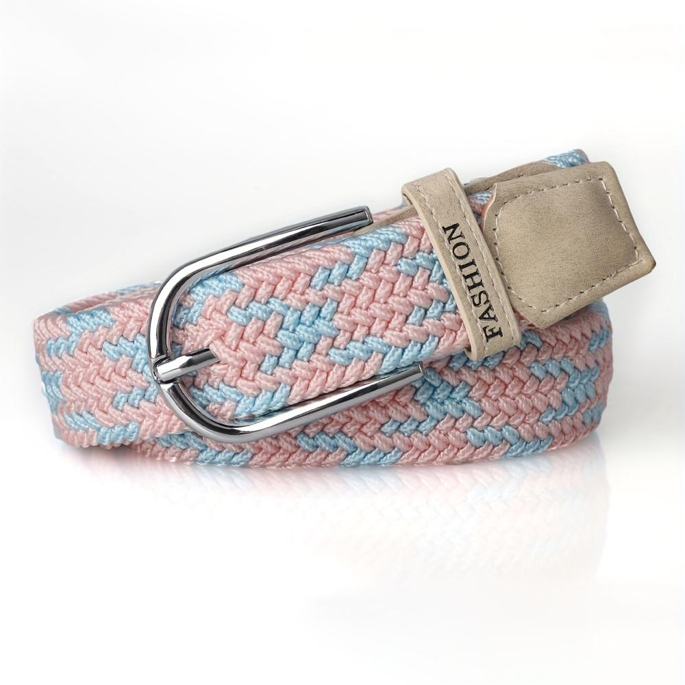 Women's Elastic Belt Casual Fashion Pin Buckle Waist Belt Expandable Braided Stretch Elastic Belt 6 Colors, No Need For Punching