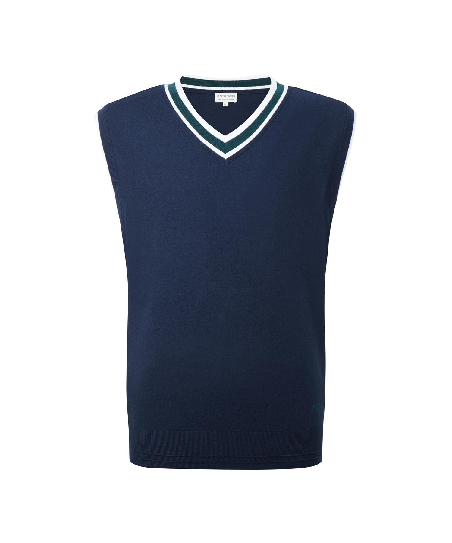 Antomas Atms V-Neck Knit Vest Men S - Navy M