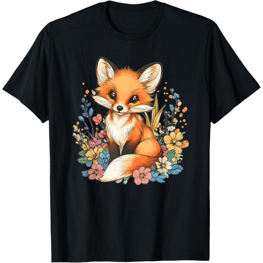 Cute Fox With Flowers I Kids Fox T-Shirt XXXXXL чёрный