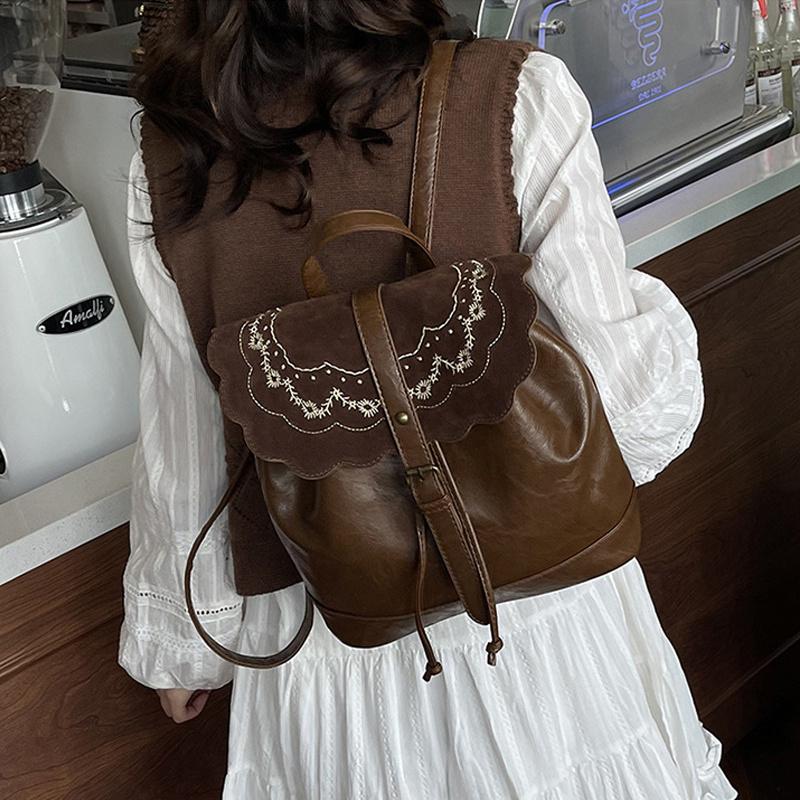 Embroidery School Bag New Mochila Fashionable Backpack Vintage College Style Shoulder Bags for Women Travel KTB