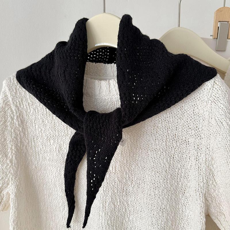 Neuer einfarbiger gestrickter Dreieck-Filigran-Schal für Damen, vielseitige Dekoration, Nackenschutz-Schal und Schal