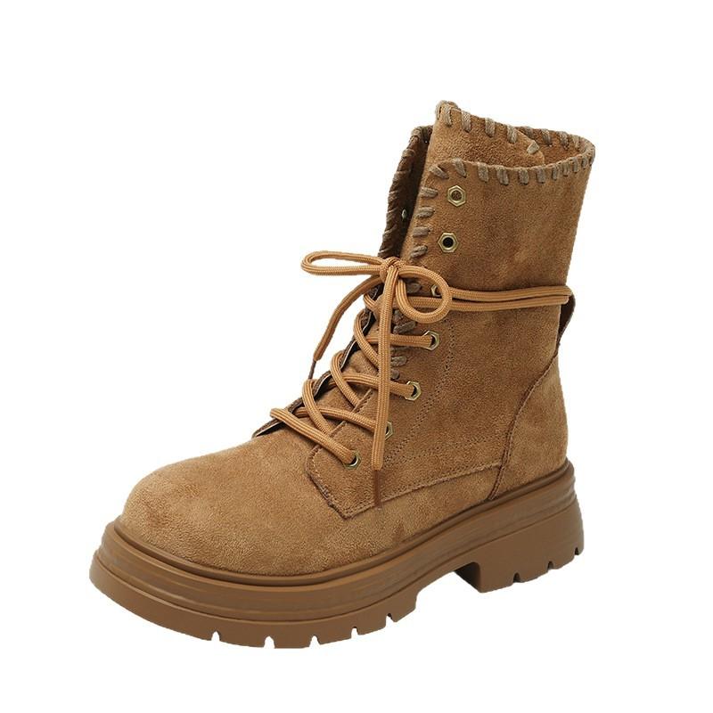 [Fanfuna] Retro Thick-soled Heightening Fashion Boots for Women's Autumn 2025 New Fashion Lace-up Versatile Short Boots