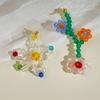 Small Fresh Sweet Beaded Asymmetrical Flower Stud Earrings Women French Pastoral Gentle Cute Playful Pierced Ear Jewelry