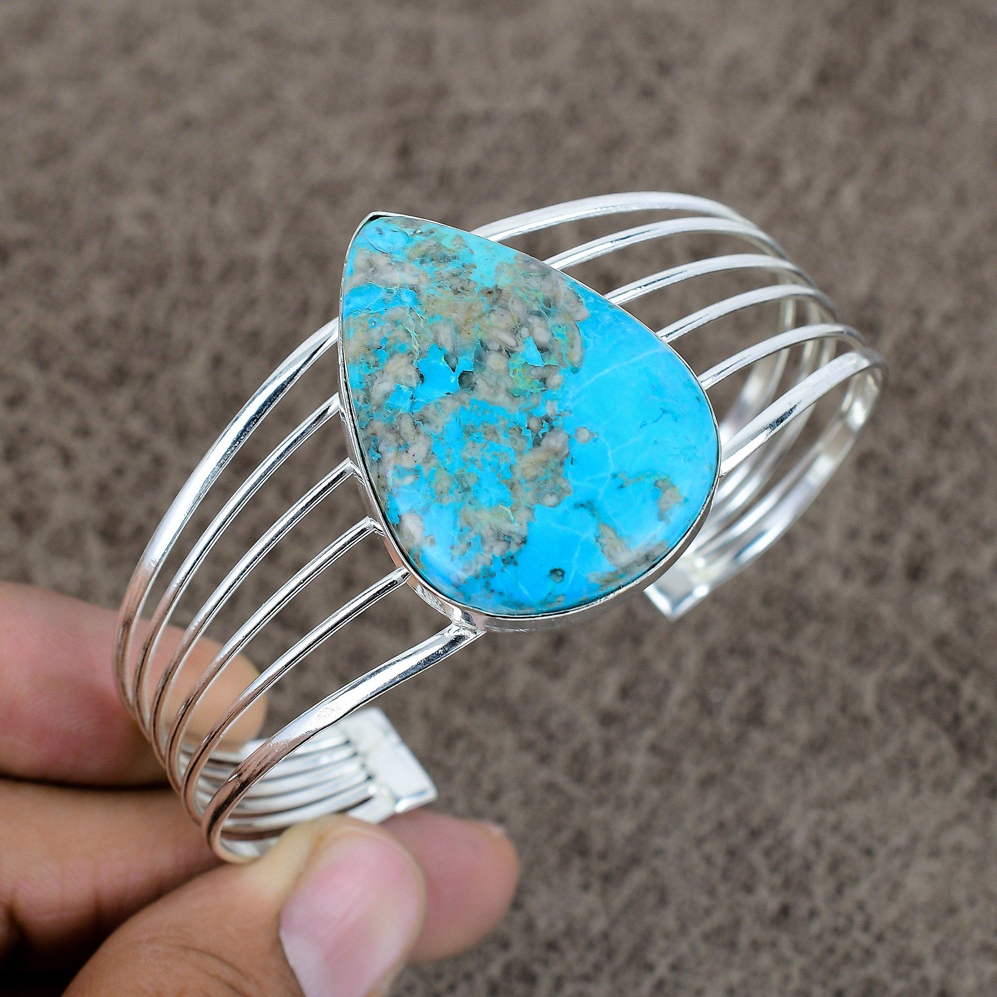 

Chrysocolla Gemstone Handmade 925 Sterling Silver Cuff Bangle Adjustable KKG-193