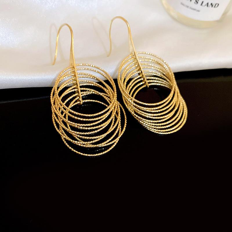Exaggerated multi-layer circle geometric earrings, fashionable high-end temperament, ear hooks, cold wind earrings