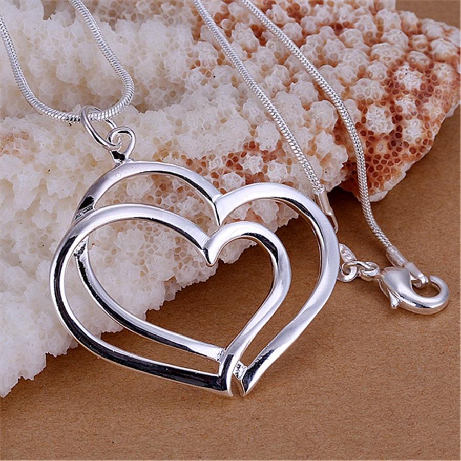 925 Stamped Silver Romantic Double Heart Pendant Necklace for Women Fashion Streetwear Jewelry Wedding Party Holiday Gifts