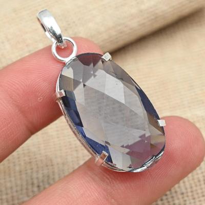 Gefacetteerde Ioliet Edelsteen 925 Sterling Zilveren Sieraden Handgemaakte Hanger Voor Haar