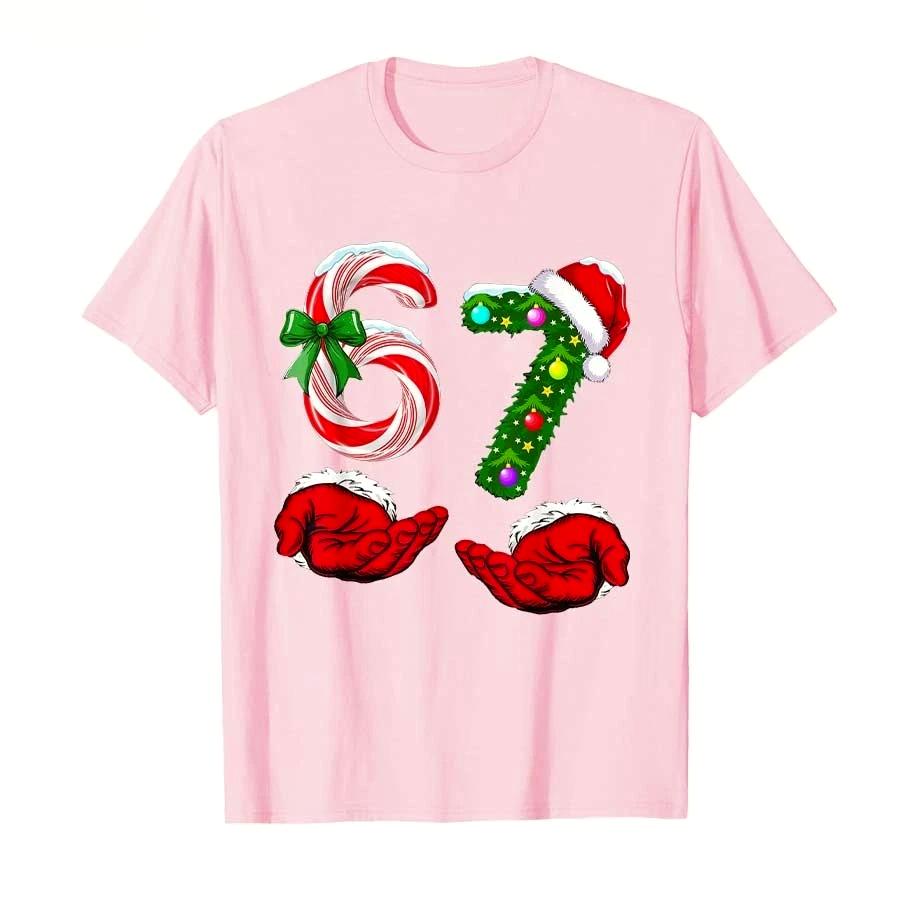 Funny 67 Christmas 6 7 Meme Pajamas Holiday Gen Alpha Slang Cartoon Printed Tshirt for Women T Shirts Short Sleeve Clothing