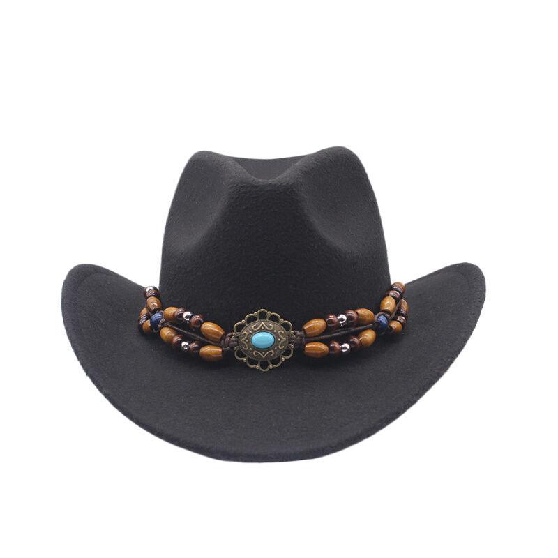 European and American New Western Cowboy Hat Woolen Jazz Top Hat Men and Women's Ethnic Style Big Eaves Hat Autumn and Winter Felt Hat