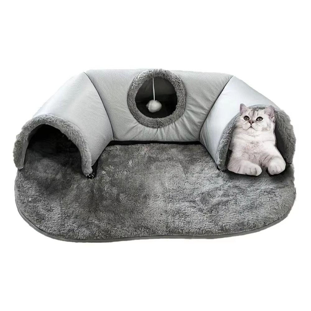 U-shaped Cat Tunnel Bed Removable Washable Play Mat Warm Cat House  Pet Interactive