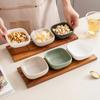 Nordic Simple Ceramic Snack Bowl 1-Piece Set Acacia Wood Tray Square Condiment Dish Set Household Kitchen Divided Sauce Dish