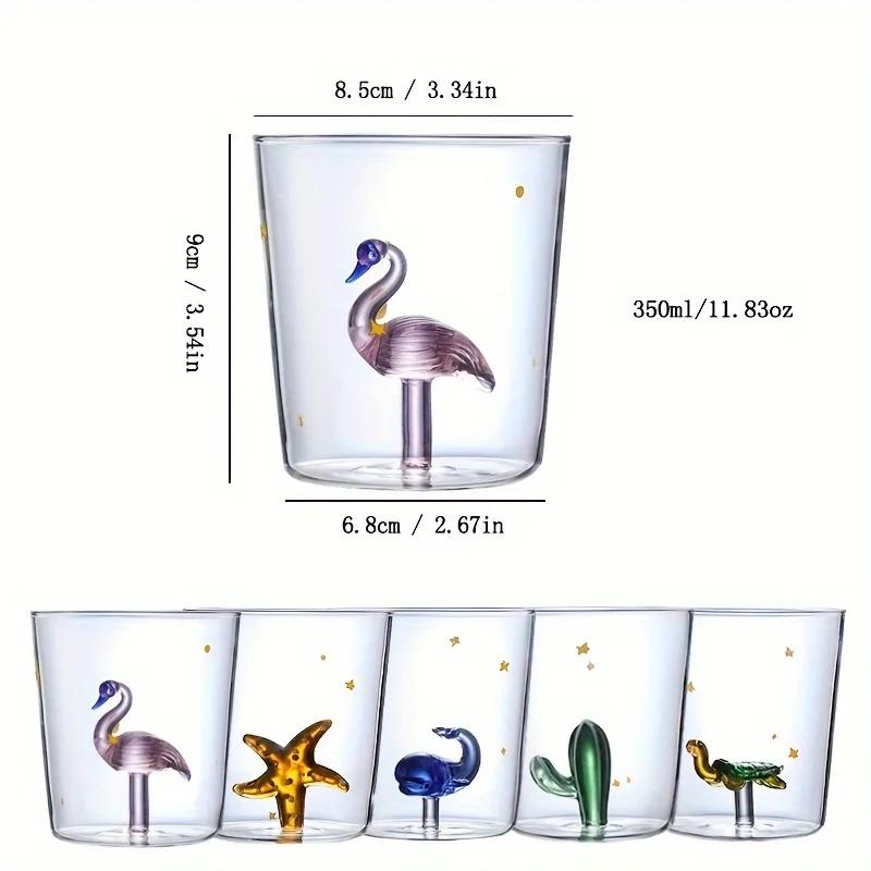 1 Stück 350 ml 3D-Tierglasbecher, hitzebeständiges Glas für Eiskaffee, Saft, Milch, klares Glas für Sommer und Winter, Getränkewasserbecher