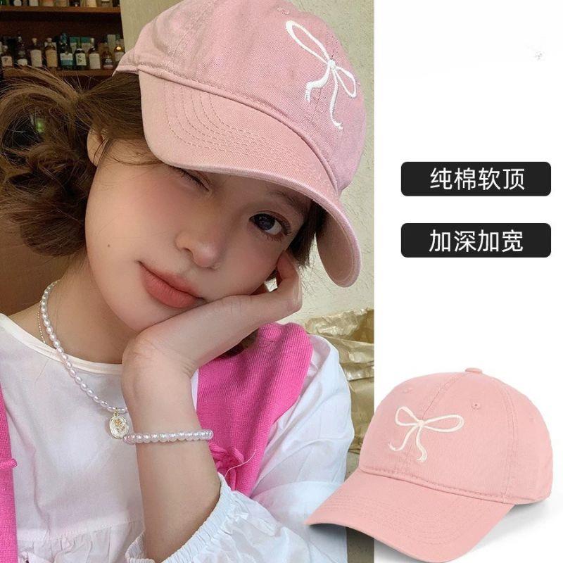 Y2K Bowknot Embroidery Washed Cotton Baseball Cap Snapback Hat Solid Wide Brim Cap Outdoor Adjustable Sports Sun Protection Cap
