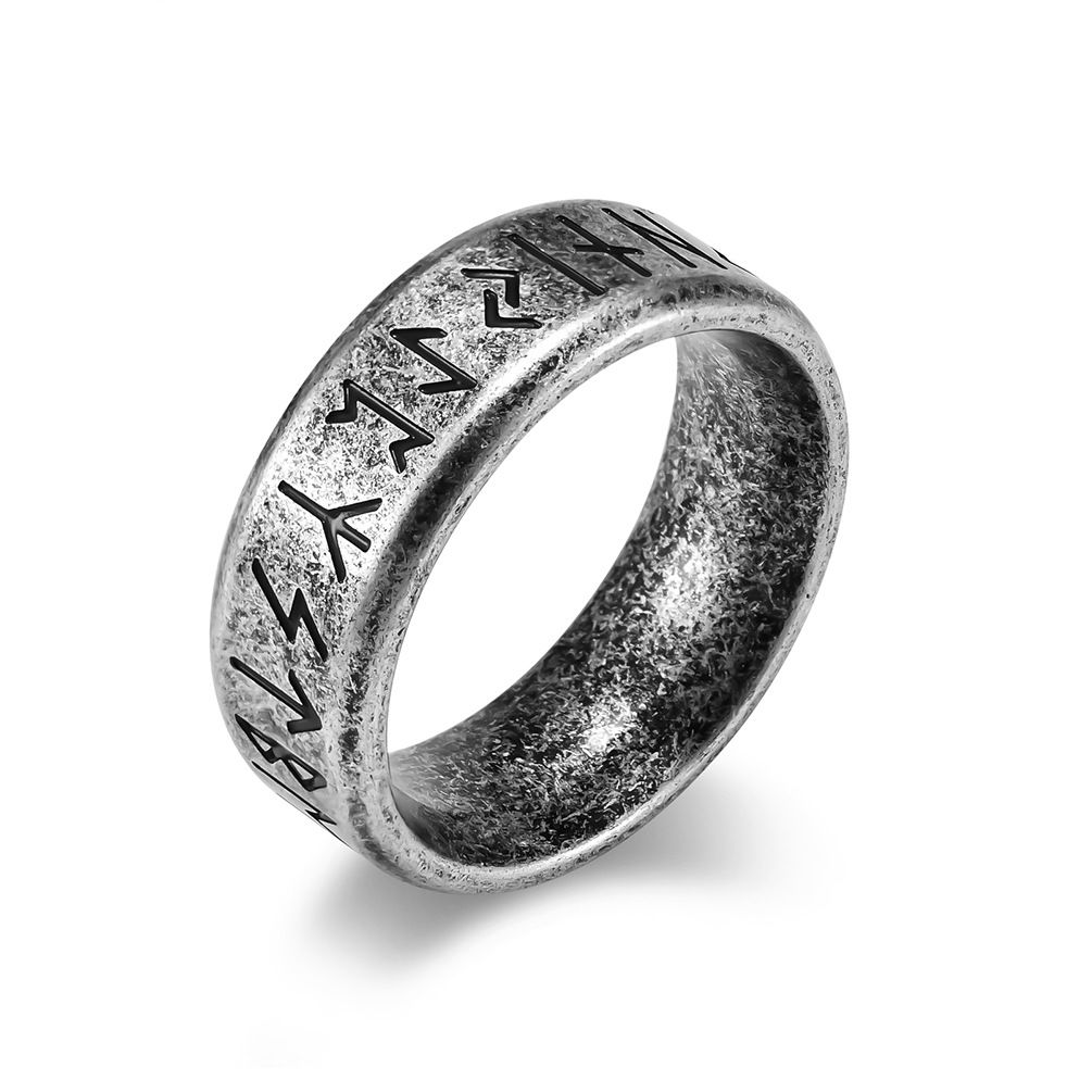 HERRE Ring Rustfritt Stål Mote Stil HERRE Dobbel Bokstav Rune Ord Odin Norse Viking Amulet RETRO Ringer Smykker