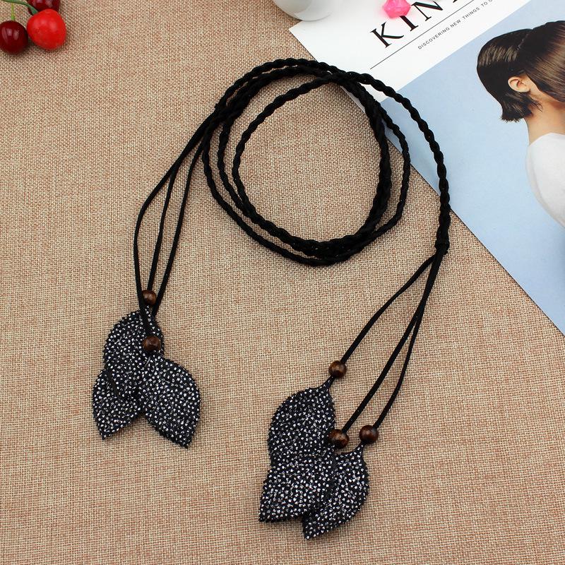 Women'S Decorative Thin Belt, Spring And Summer Women'S Woven Lanyard, Leaf Sequined Belt, Waist Chain Five Colors