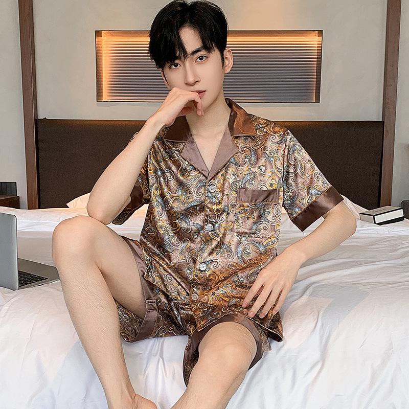 Men's Spring/Summer 2024 Ice Silk Pajamas - Short & Long Sleeve Set