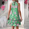 Flounce Print Sleeveless Summer Dress for Women Sexy Hanging Neck Design