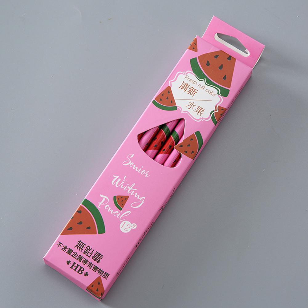 12pcs/lot Fresh Fruits Watermelon Strawberry Standard Wood Pencil Writing Drawing Pencil School Office Supply Student Stationery