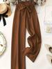 DY3514 Women's Elegant Solid Bow Long Pants - 2025 Autumn Collection