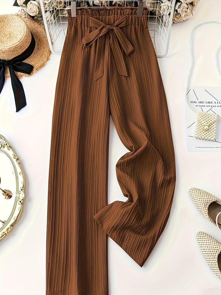 DY3514 Women's Elegant Solid Bow Long Pants - 2025 Autumn Collection