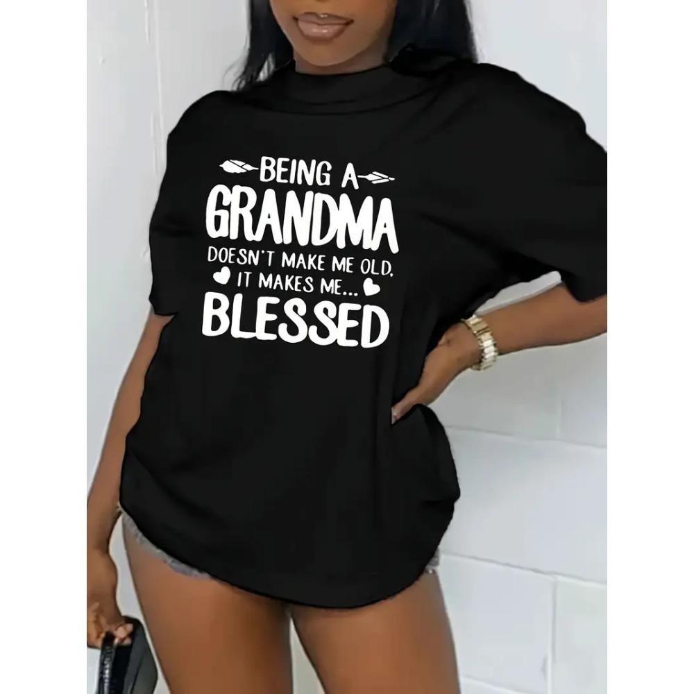 

Blessed Grandma Print T-Shirt Short Sleeve Crew Neck Casual Top For Spring Summer Women s Clothing 3XL