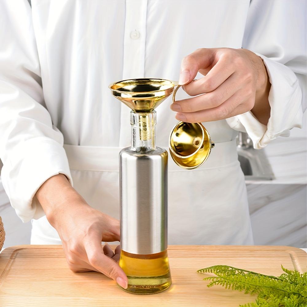 Gold-plated Stainless Steel Funnel Set for Essential Oils, Spices, Liquids, Kitchen Gadgets, Food Grade Bottles, Portable Funnel