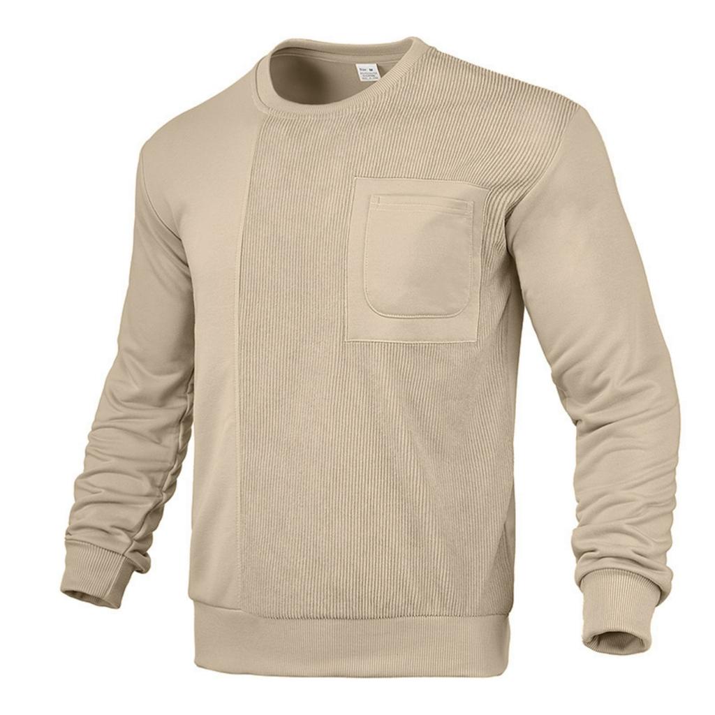 Men's Casual Solid-color Round-neck Sweatshirt With Corduroy And Striped Long-sleeved Sweatshirt